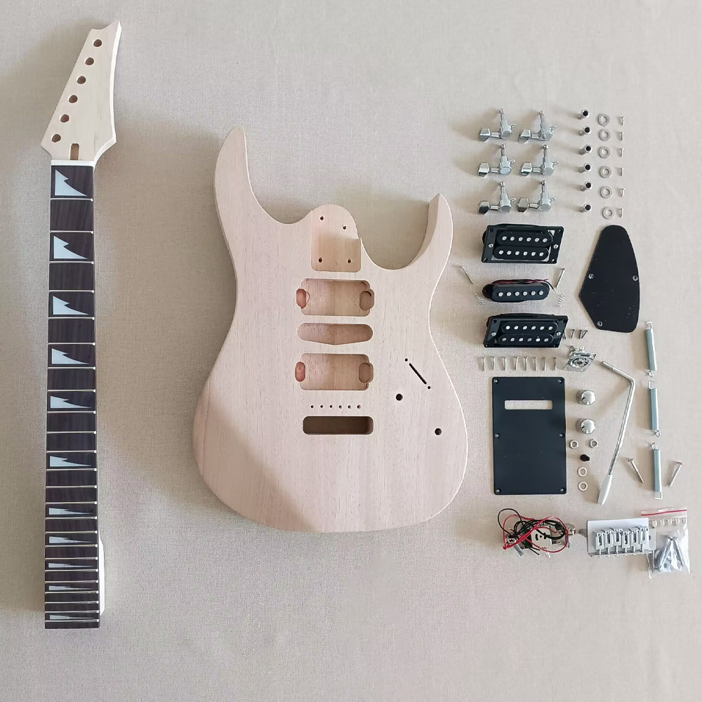 DIY Unfinished Six Electric Guitar Kit Mahogany Body Rosewood Fretboard Bolt On