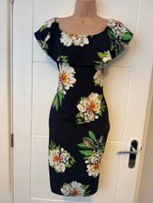 AX Paris Black Floral Bodycon Midi Dress Womens UK 14