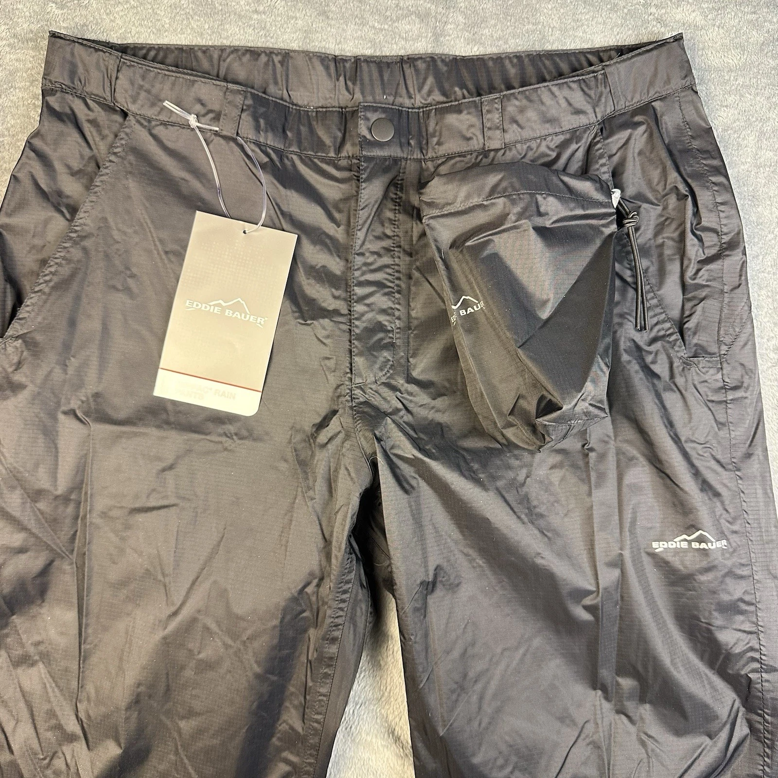 Eddie Bauer Rippac Rain Pants Womens Size L Black Waterproof Hiking Full Length