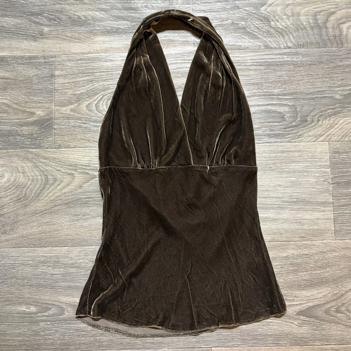 Express 90s Y2K Brown Crushed Velvet Halter XS Retro Club Festival Going Out Top
