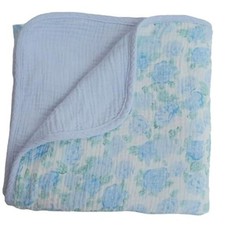 100 Cotton Muslin Baby Blanket,Reversible Receiving Blanket Blue Rose Blossom