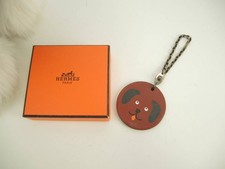 Hermes Dog Keyring Bag Charm Calf Leather Brown Silver Hardware 1.8 in Good