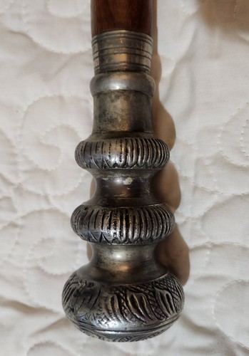 Antique Walking Stick Gadget Presentation Cane Edwardian Victorian Silver Pewter - Picture 13 of 19