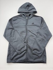 Adidas Hoodie Sweatshirt Mens Large Gray Full Zip Fleece 3-Stripes Logo Training