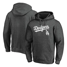 Men's Charcoal Los Angeles Dodgers Team Lock Up Wordmark Pullover Hoodie