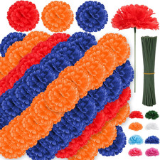 108Pcs 3.5" Red Orange Blue Carnations Flowers with Stems