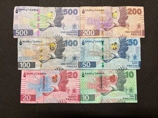 2024 2025 Banca dello Zambia Set da 10 a 500 banconote Kwacha