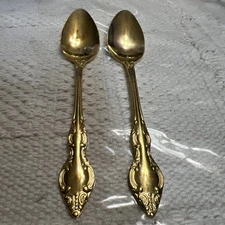 2 Teaspoons Antique Rogers 24 Karat Gold Electroplate Tableware- Dream Rose
