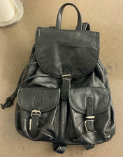 ESPRIT 80-90er Handtasche Retro Rucksack-Tasche BackPack  mit Leder schwarz