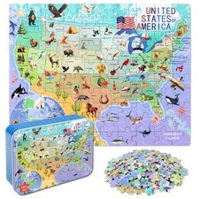 Puzzles for Kids Ages 46,USA Map 100 Piece Puzzles for Kids Ages 48 in a Meta...