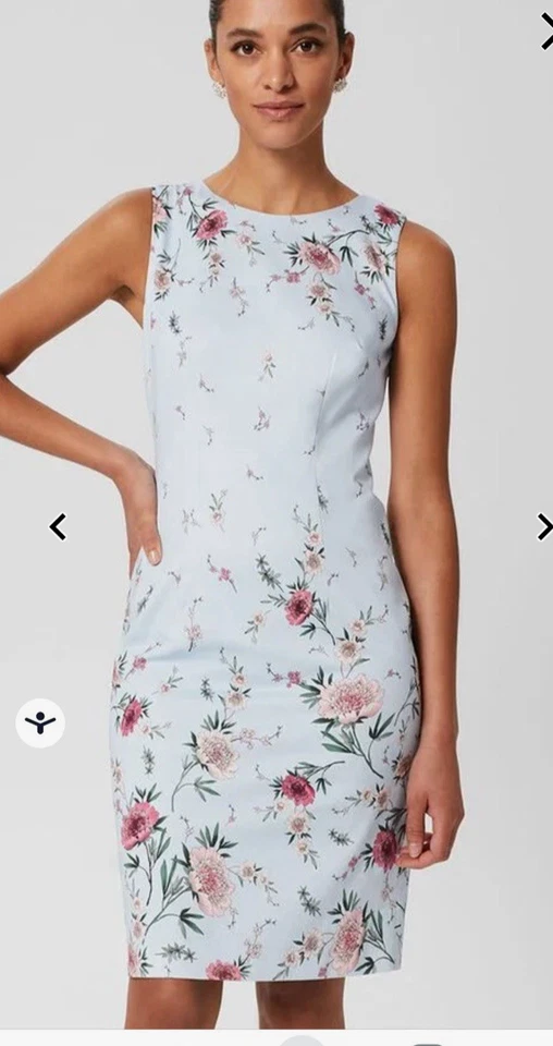 HOBBS FIONA PALE BLUE MULTI FLORAL WATERCOLOUR PENCIL SHIFT DRESS 16 P £169 NWOT - Image 3 of 4