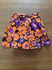 Vintage 1960s NOS Flower Power Hippie Skirt Orange Purple Skort Pleated VTG Mod