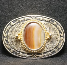 WH11149 NOS GREAT VINTAGE 1970s  STONE  WESTERN FLORAL FASHION BELT BUCKLE