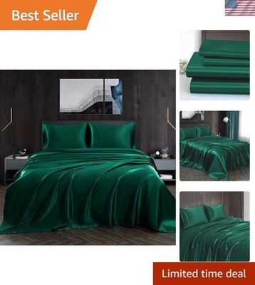 4pcs Satin Sheets Set Luxury Silky Satin Bedding Set with Deep Pocket, 1 Fitt...
