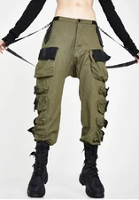 Club Exx Dolls Kill Commander Smoke drop crotch green cargo pants XS Womens