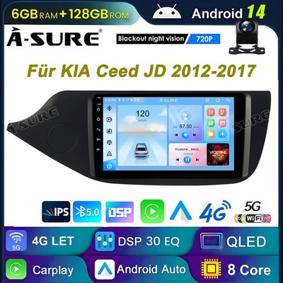 6+128G Android 14 IPS Autoradio DSP Carplay Navi Kam Für KIA Cee'D JD 2012-2017