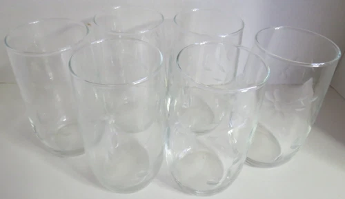 Set of 6 Princess House Crystal Heritage 11 oz Flat Tumblers Floral Etches Blown