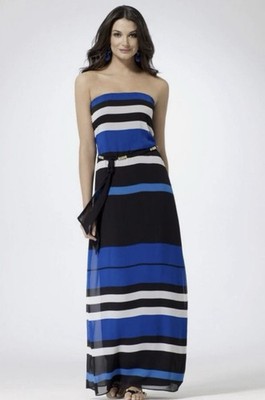 Cache Women Size 4 Black Striped Strapless Maxi Summer Wedding Guest Dress NWT