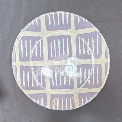 Aletha Soule Glossy Ceramic Plate Purple White Geometric CHIPPED