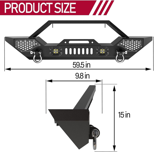 Front Bumper for 2007-2018 Wrangler JK & JKU 2/4 Door, Winch Ready Rock Crawler - 第 2/12 張圖片