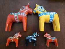 Traditional Hand Painted Grannas Olsson Swedish Dala Horses Lot Of 5