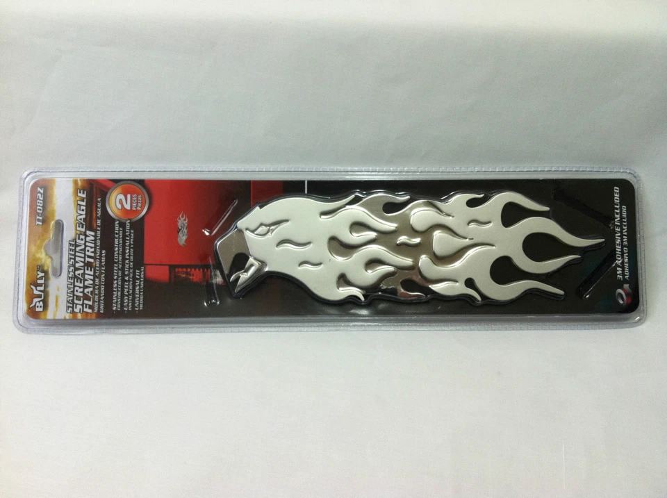 2 Bully Acero Inoxidable Cromo Águila Gritando Llama Borde 3D Emblema 3M Adhesivo Foto 4 de 4