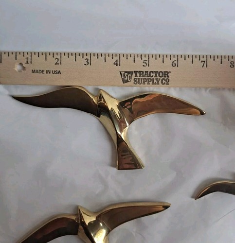 Vintage MCM 3 Brass Metal Trio of Seagulls Hanging Wall Art Nautical Beach - Picture 3 of 7