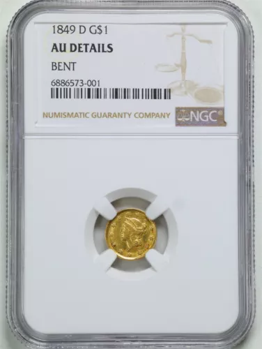 1849-D Dahlonega G$1 Liberty Head Gold Dollar AU Detail Bent NGC 6886573-001