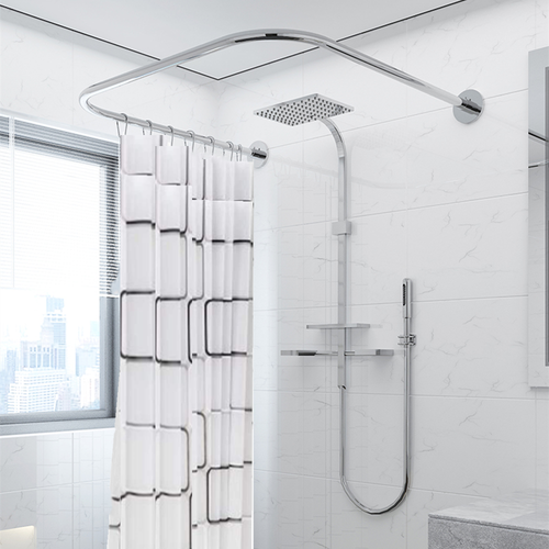 U Shape Shower Rail Rod With Curtain Wall Mounted Curved Bath Pole for