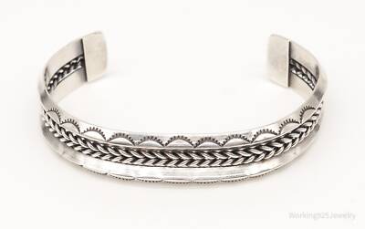 Vintage Native American Guy K Williams Silver Rope Cable Cuff Bracelet