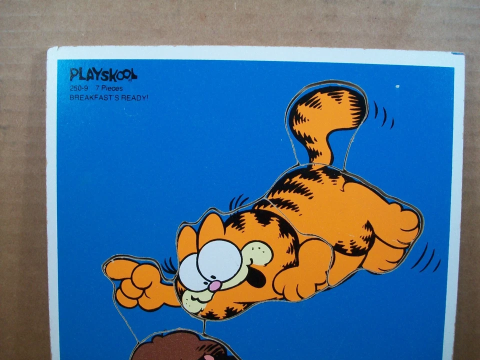 Rompecabezas de madera Playskool 1978 ~ Garfield "El desayuno está listo" ~ 7 piezas ~ 12" x 9" Foto 2 de 3