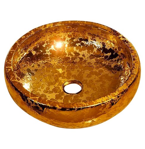 Vasca bagno lavandino lusso ceramica dipinta oro lucido vanità - Foto 5 di 5