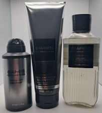 Set of 3 Bath Body Works Graphite Men's Body Spray, Wash, Cream NEW