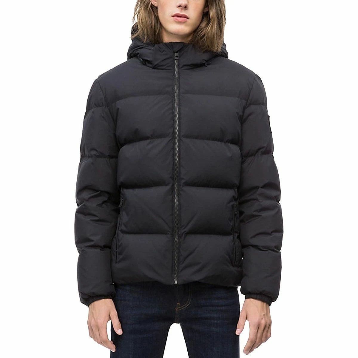 Calvin Klein Jeans Mens Quilted Down Black Hooded Jacket Hooded Puffer | eBay