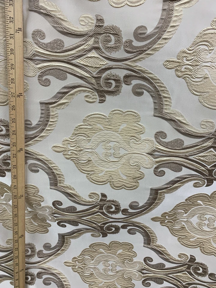 Tecido para cortina de estofamento bege taupe damasco brocado (54 pol.) Vendido por jarda - Imagem 4 de 4
