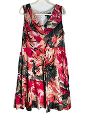 Lane bryant Floral Fit  Flare Sleeveless Midi Dress Size 20 Red Back Zip Pocket