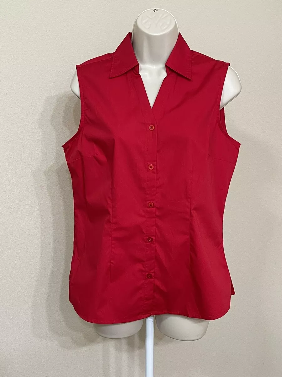 Basic Edition Women’s Red Button Up Sleeveless Collared Shirt s S