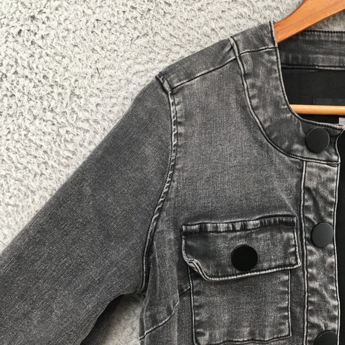 Kut From The Kloth Denim Jacket Womens Small Black Long Sleeve Chest Pockets - Picture 4 of 19