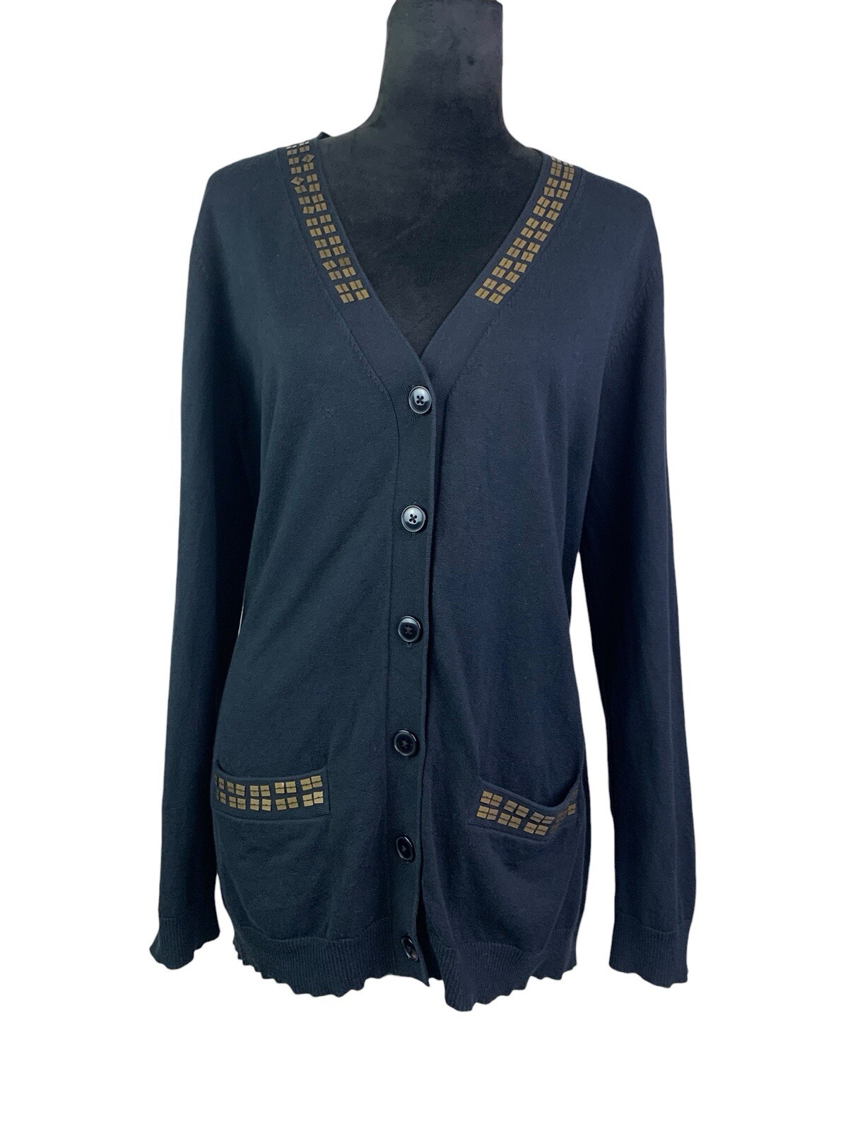 Pendleton Black Silk Blend Sequin V-Neck Cardigan… - image 1