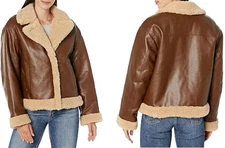 Levi's Ladies' Faux Leather Trucker Jacket - Brown - Sherpa Lined - Size XXL