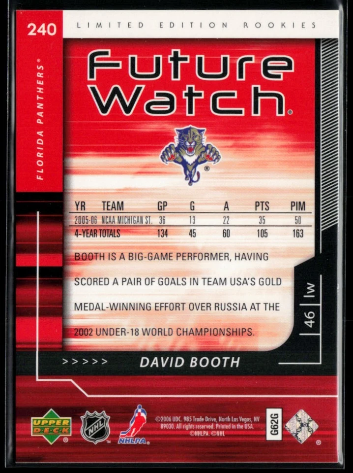 2006-07 SP Authentic Limited #240 David Booth 029/100 - Image 2 of 2