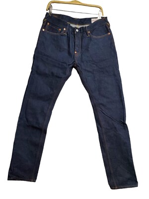 Mens EVISU Denim Jeans Size 31x34 Blue Selvedge Black Big Seagull