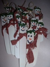 Lot 12 Hand Crafted Painted Snowman Snow Man Tongue Depressor Christmas Ornament