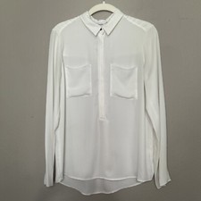 Mango Suit Blouse White Dress Shirt Women’s Button Down XS Sheer 
