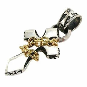 Collares colgantes de cuero con cruz de oro amarillo y plata para hombre Foto 2 de 4