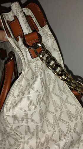 Michael Kors Hamilton Vanilla Brown Signature PVC Leather Large Tote Handbag - Picture 8 of 20