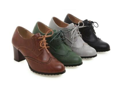 #ad Women Ladies Lace Up Mid Heel Shoe Mary Jane Causal Chunky Heel Dress Pump Retro $68.81