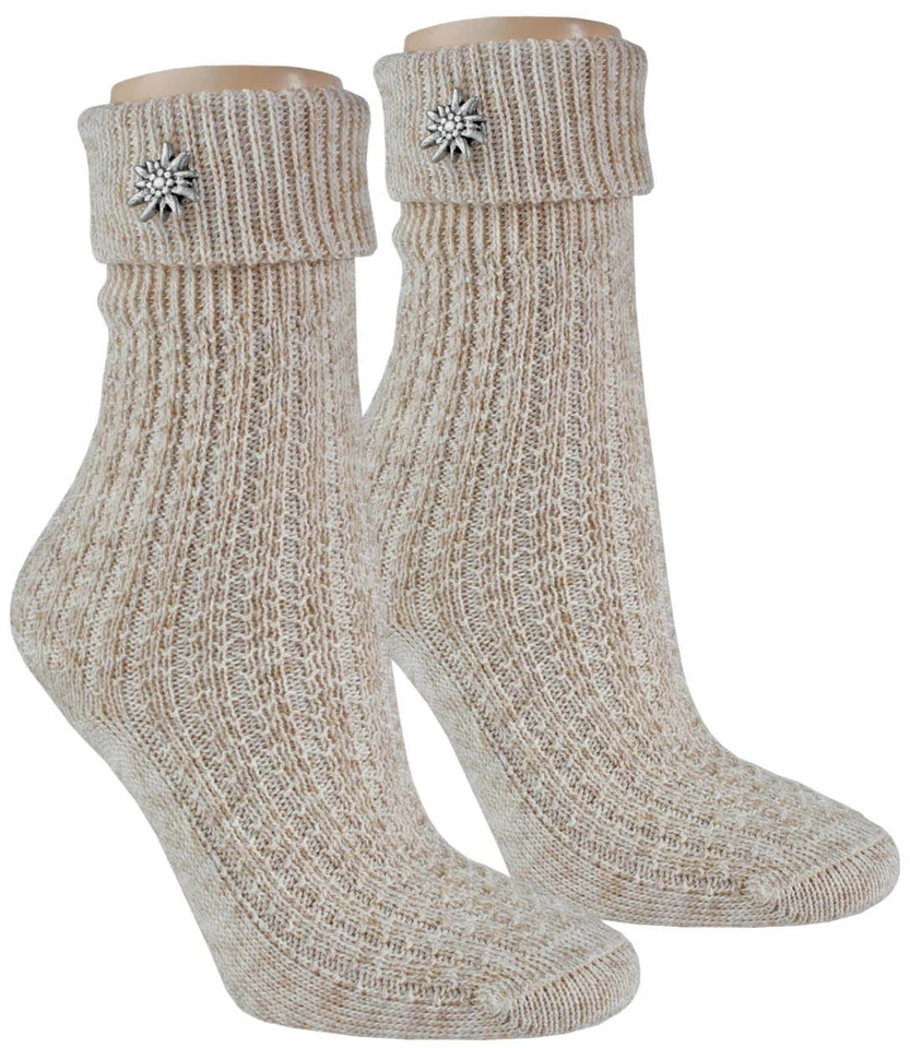RIESE Trachtensocken mit Edelweiss Pin Trachten Socken Leinen Oktoberfest für Damen