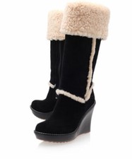 UGG® AUSTRALIA AUBRIE BLACK SHEEPSKIN WEDGE BOOTS UK 5.5 EUR 38 USA 7 RRP £265