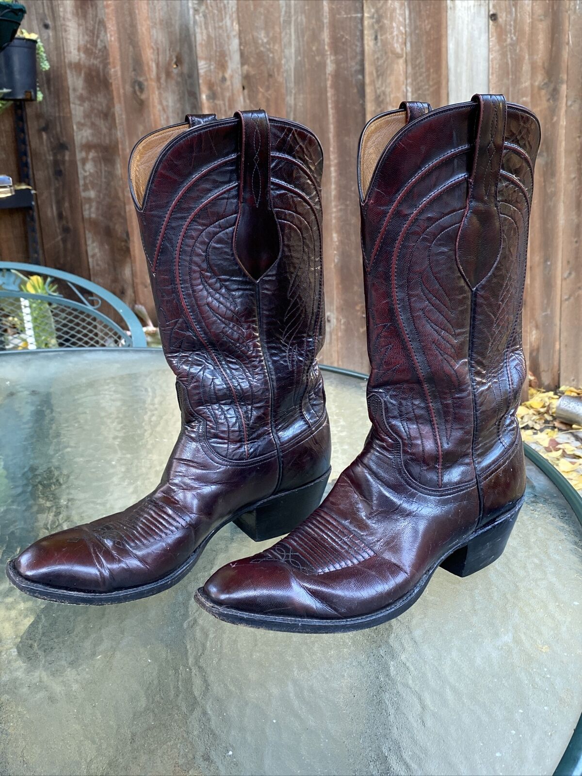 Vintage Lucchese Classics Black Cherry L6608 Cowboy Western Boots Men Size  10 B